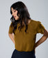 Neck And Sleeve Pleated  Brown Top
